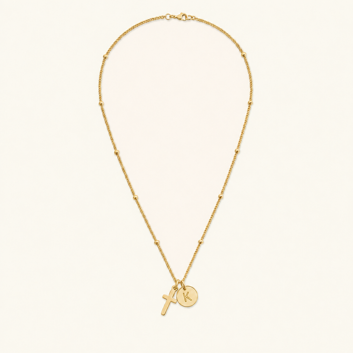 Selah Cross Initial Gold Necklace — Letter K