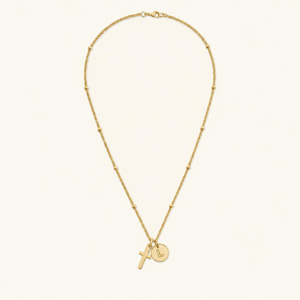 Selah Cross Initial Gold Necklace Image