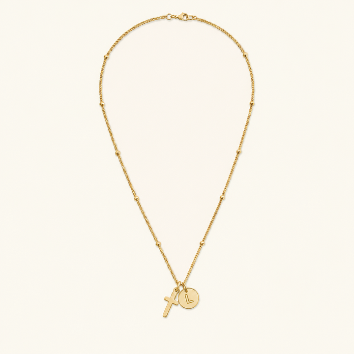 Selah Cross Initial Gold Necklace — Letter L
