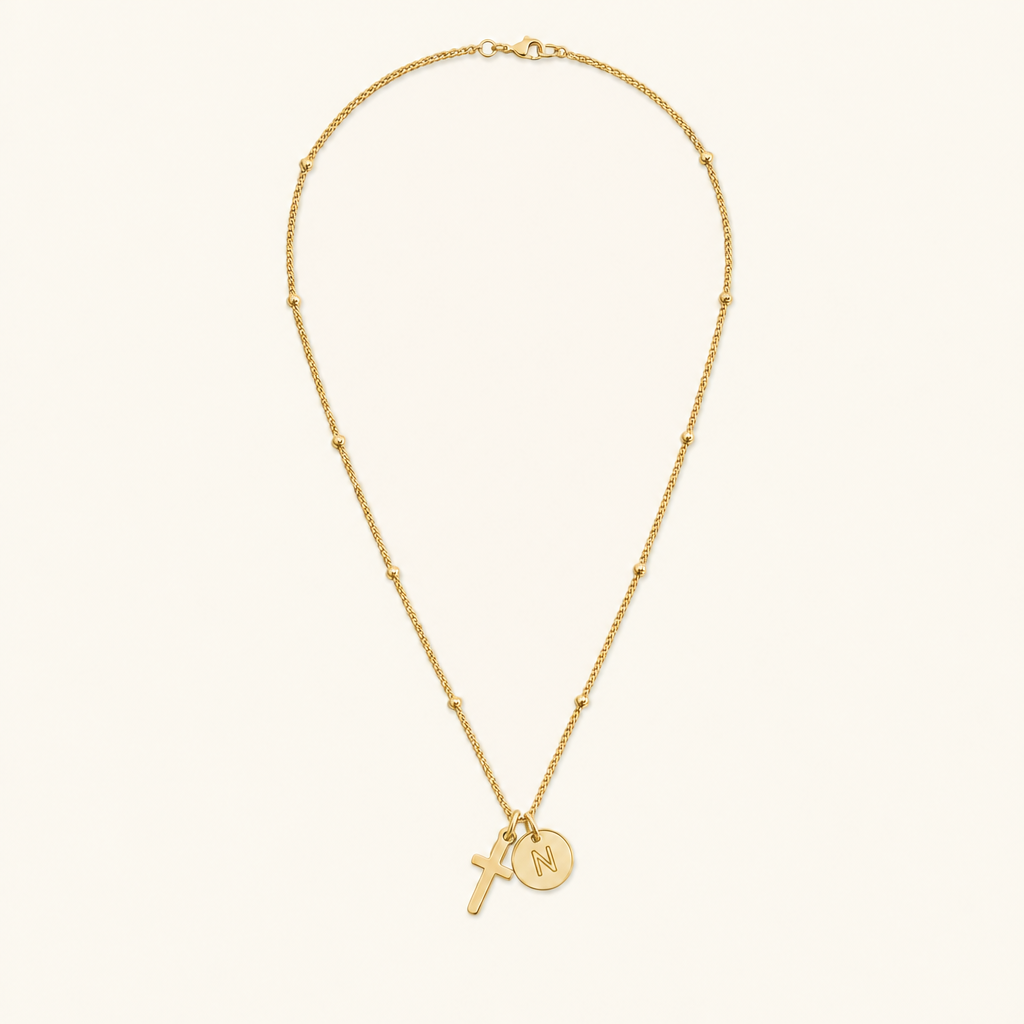Selah Cross Initial Gold Necklace — Letter N
