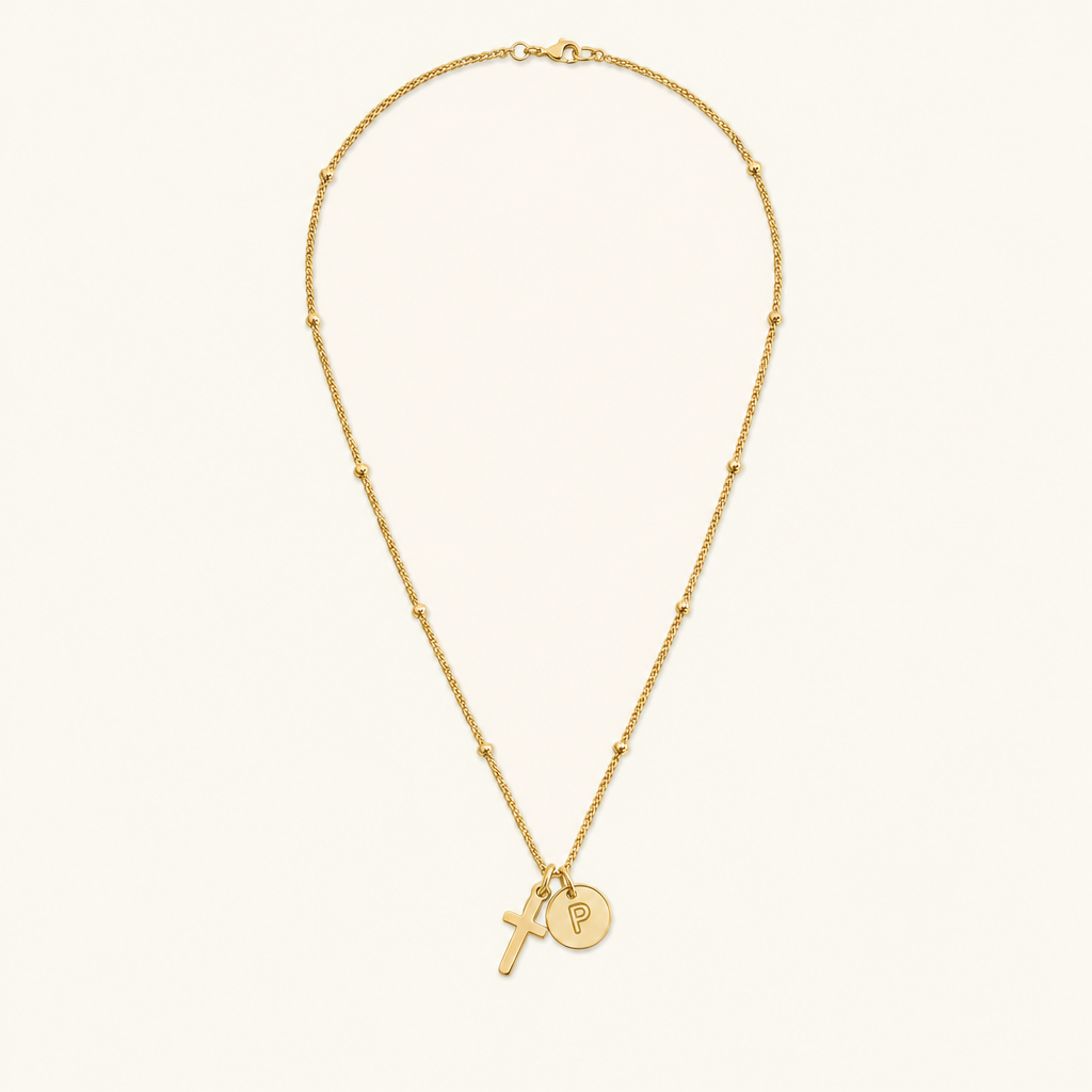 Selah Cross Initial Gold Necklace Image