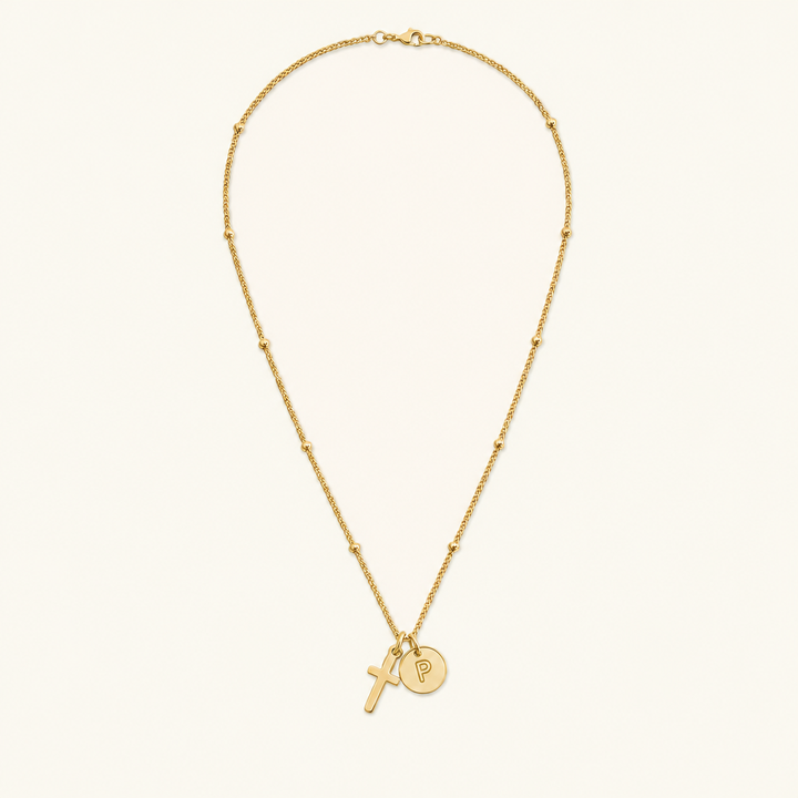 Selah Cross Initial Gold Necklace — Letter P