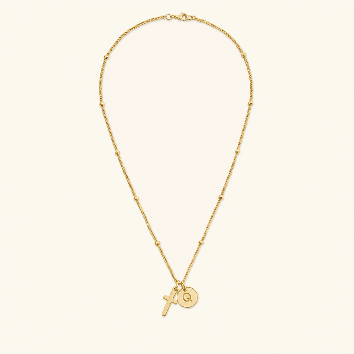 Selah Cross Initial Gold Necklace — Letter Q