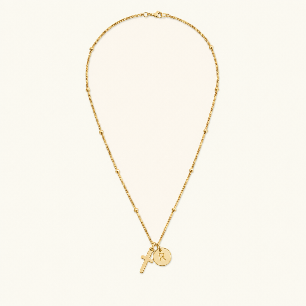 Selah Cross Initial Gold Necklace Image