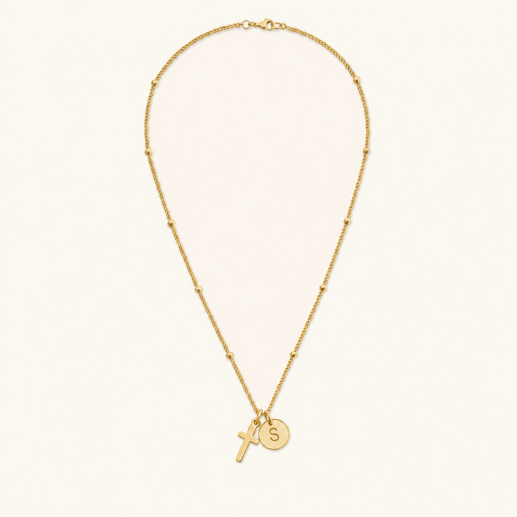Selah Cross Initial Gold Necklace Image