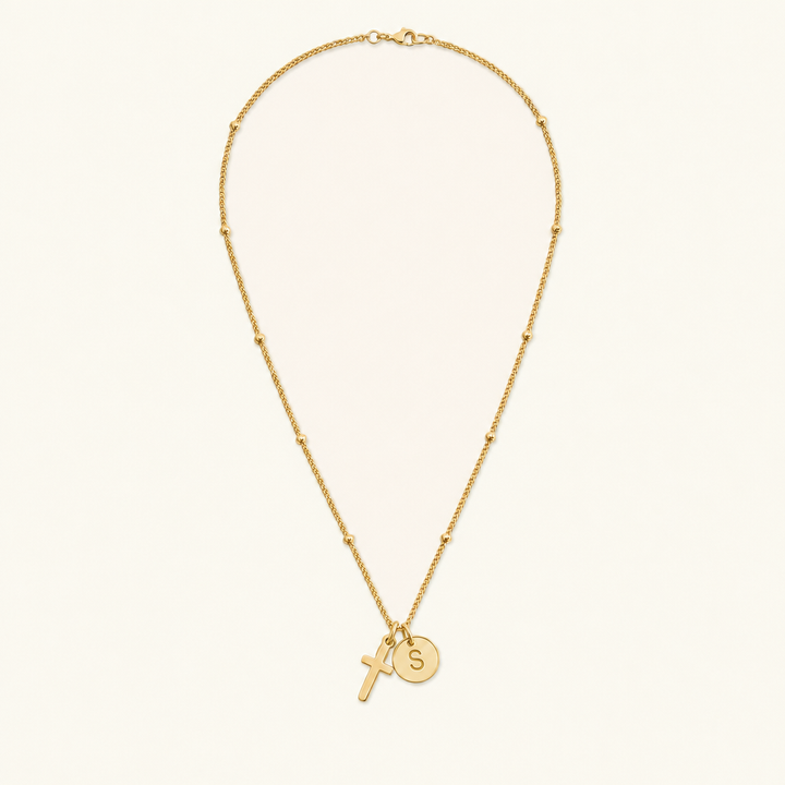 Selah Cross Initial Gold Necklace — Letter S