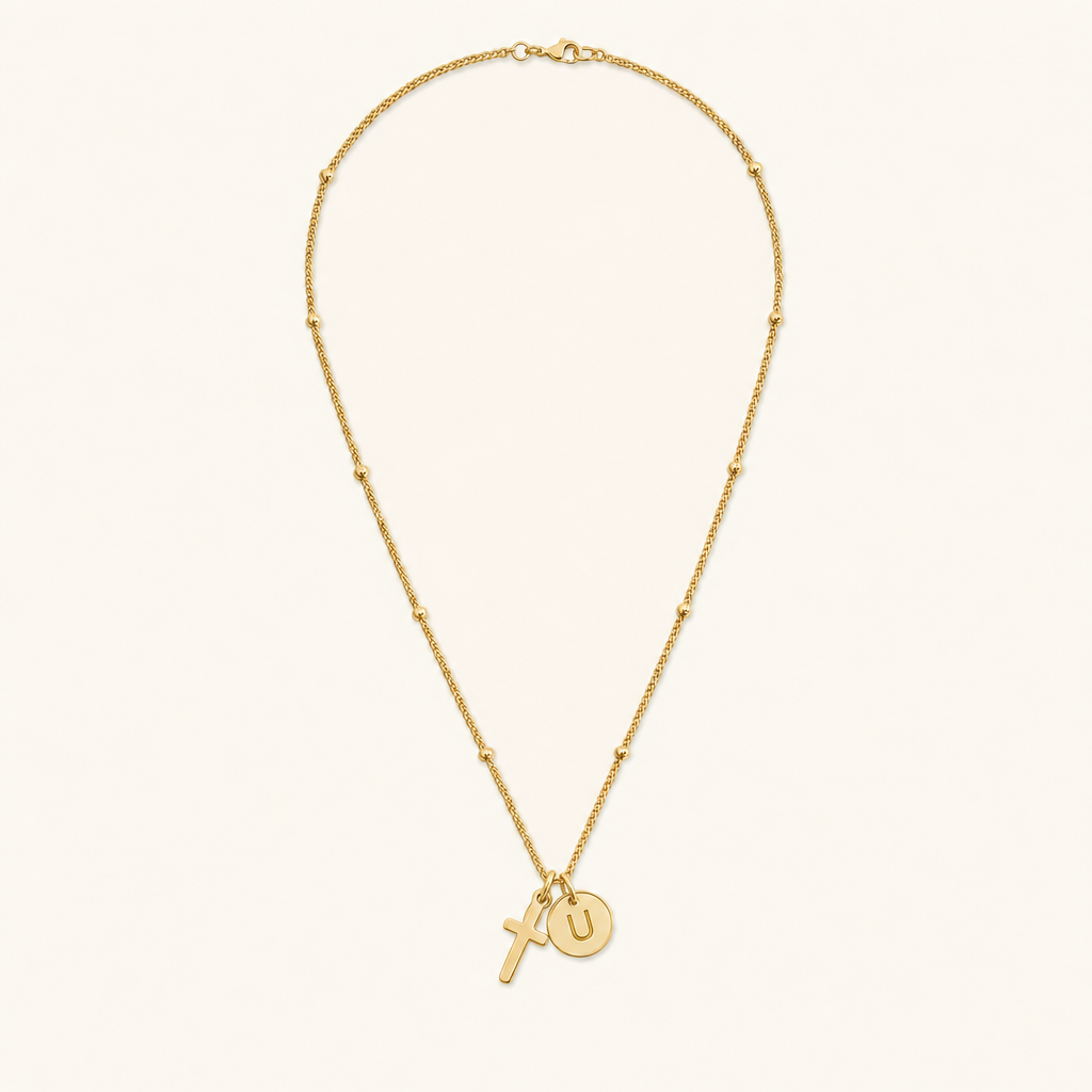 Selah Cross Initial Gold Necklace — Letter U