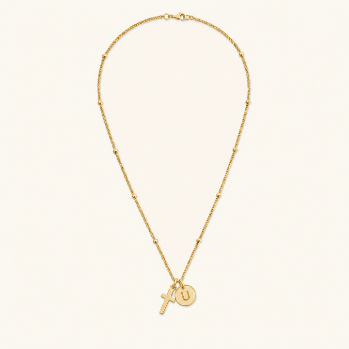 Selah Cross Initial Gold Necklace — Letter U