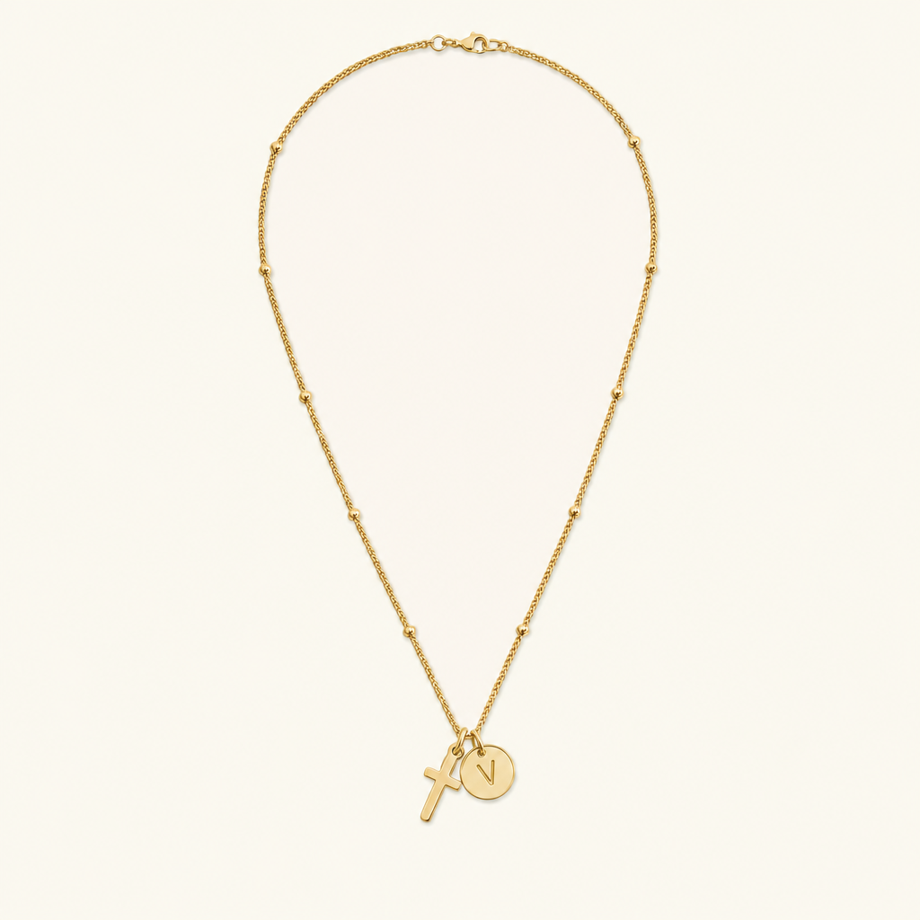 Selah Cross Initial Gold Necklace Image