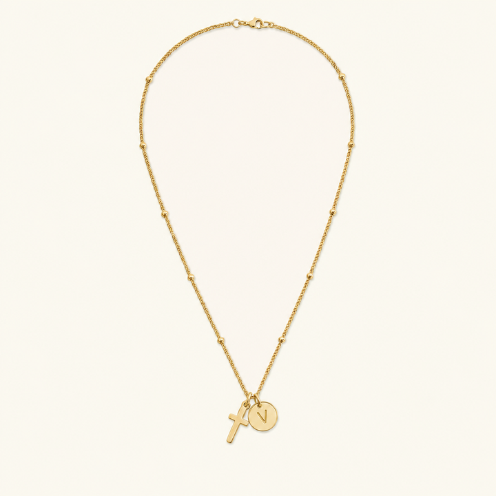 Selah Cross Initial Gold Necklace — Letter V