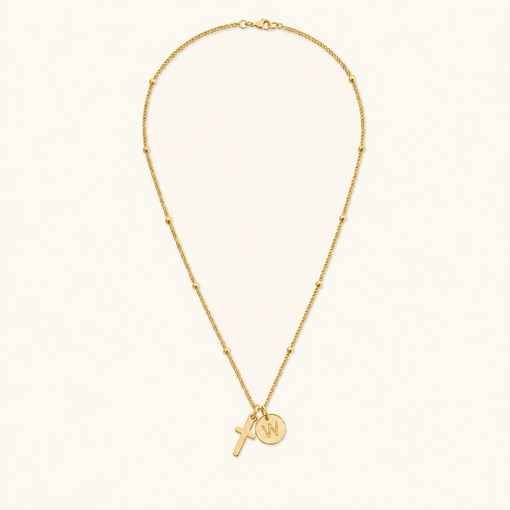 Selah Cross Initial Gold Necklace Image