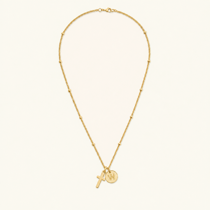 Selah Cross Initial Gold Necklace — Letter W