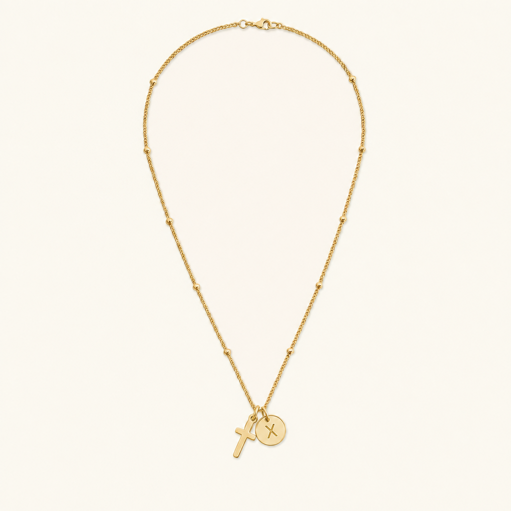 Selah Cross Initial Gold Necklace Image