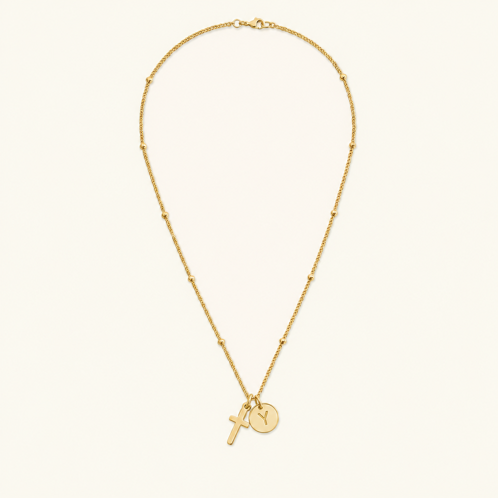 Selah Cross Initial Gold Necklace Image