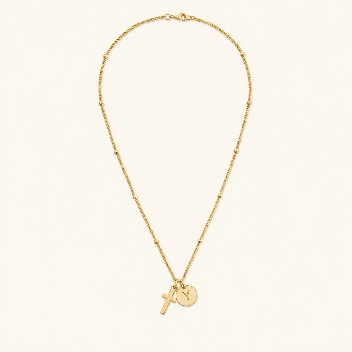 Selah Cross Initial Gold Necklace — Letter Y