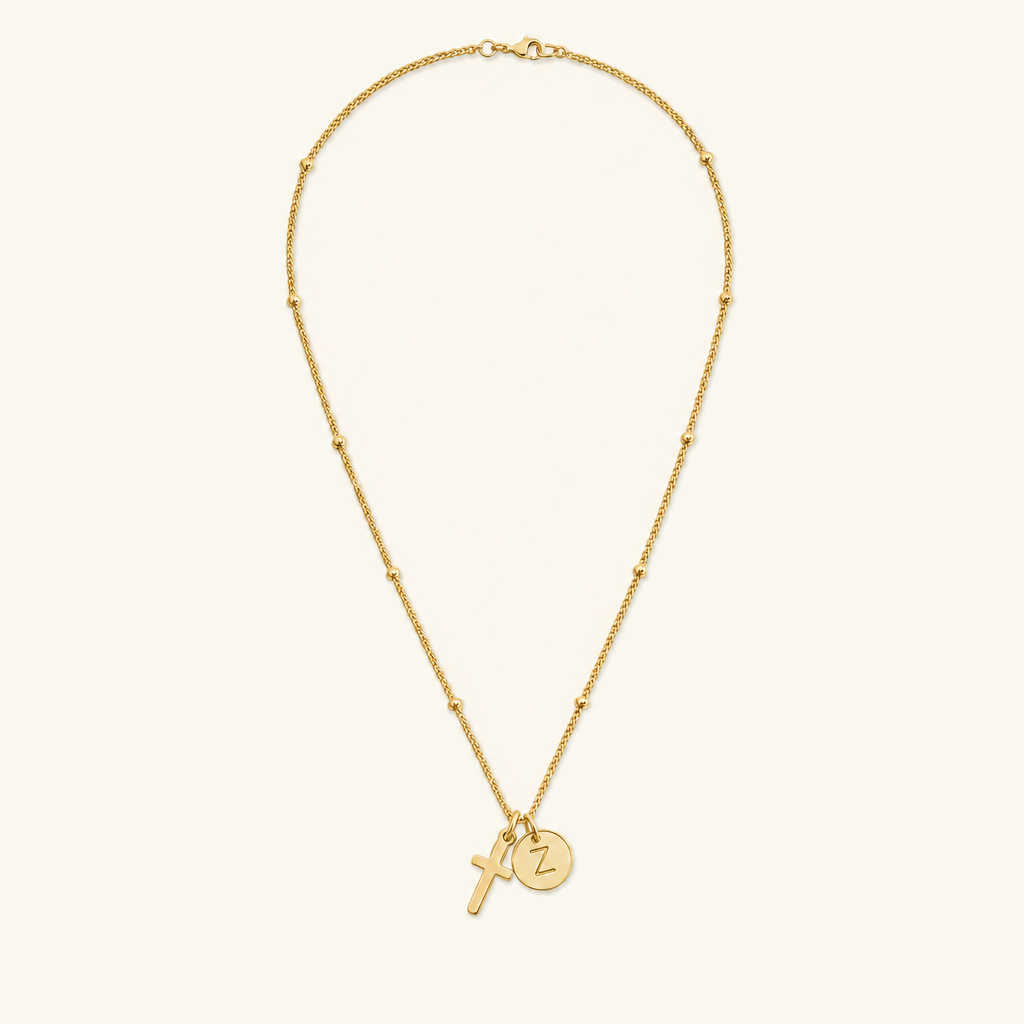 Selah Cross Initial Gold Necklace Image