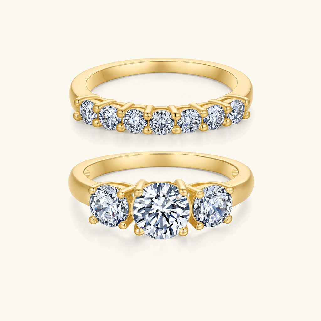 Octavia Three-Stone Diamond Ring Set Image