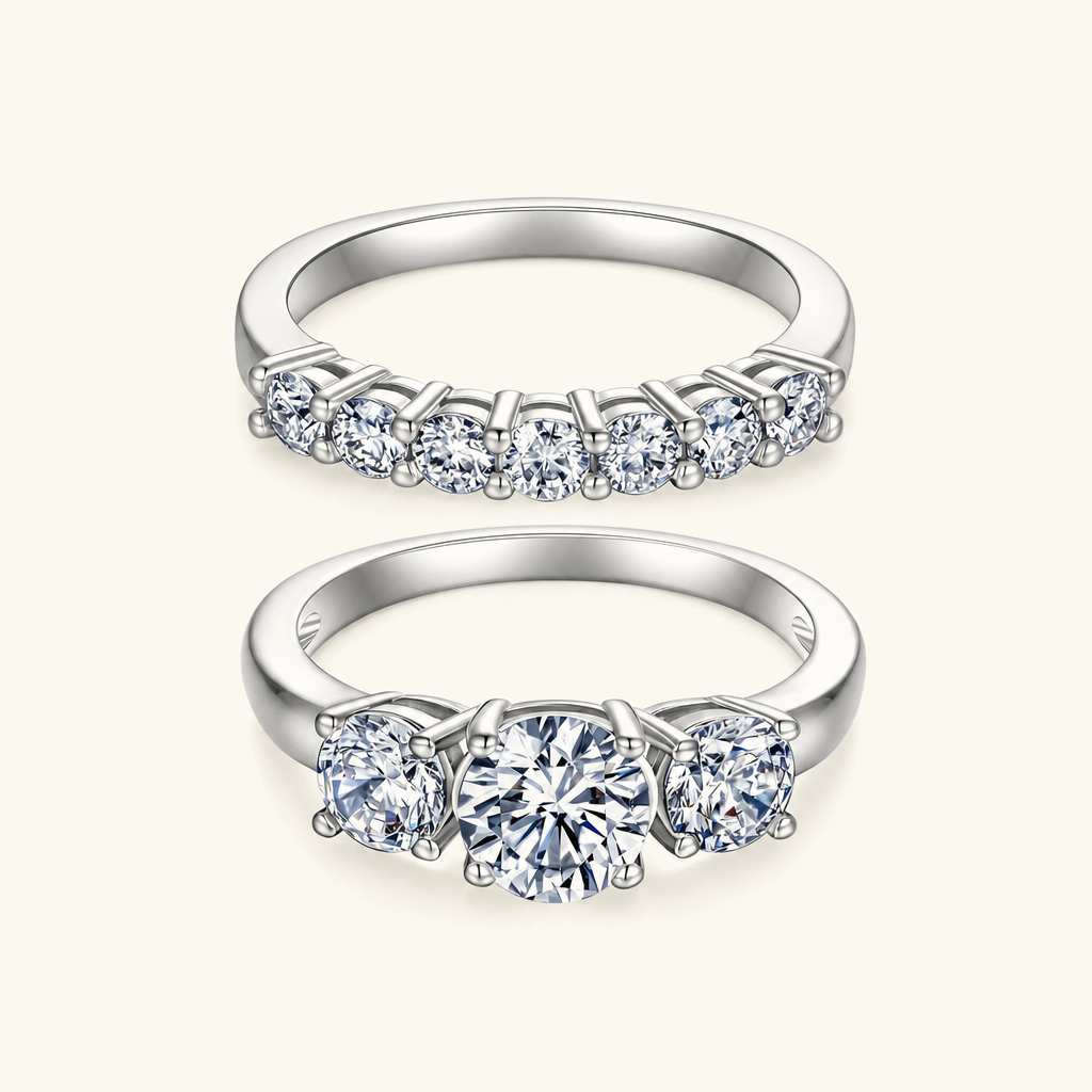 Octavia Three-Stone Diamond Ring Set